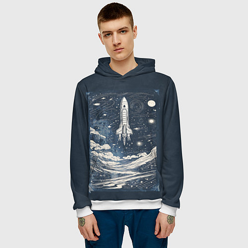 Мужская толстовка Винтажный постер космос титан ракета / 3D-Белый – фото 3