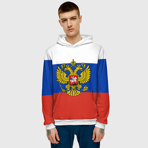 Мужская толстовка Флаг России с гербом / 3D-Белый – фото 3