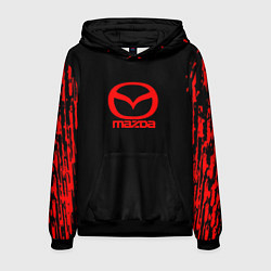 Толстовка-худи мужская Mazda краски красные штрихи, цвет: 3D-черный