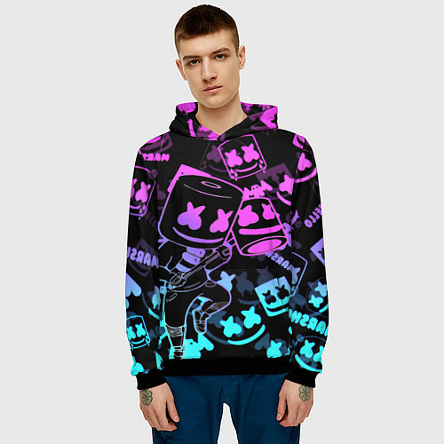 Мужская толстовка Marshmello neon pattern / 3D-Черный – фото 3