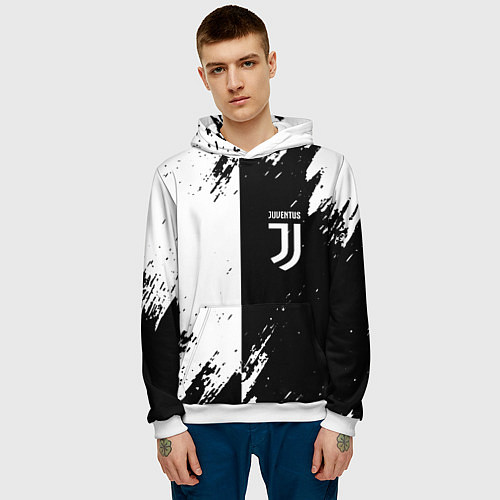 Мужская толстовка Juventus краски чёрнобелые / 3D-Белый – фото 3