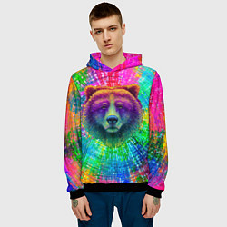 Толстовка-худи мужская Цветной медведь, цвет: 3D-черный — фото 2