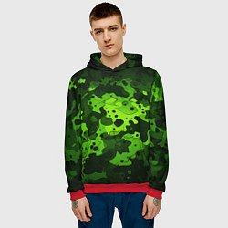 Толстовка-худи мужская Яркий неоновый зеленый камуфляж, цвет: 3D-красный — фото 2