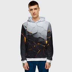 Толстовка-худи мужская Неоновые трещины, цвет: 3D-белый — фото 2