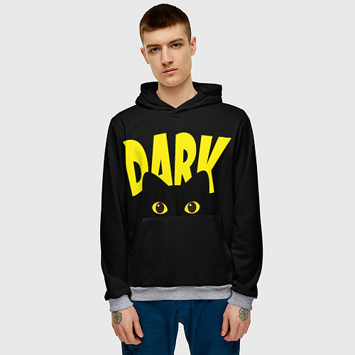 Мужская толстовка Dark cat eyes - черный кот / 3D-Меланж – фото 3