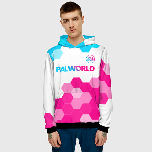 Мужская толстовка Palworld neon gradient style посередине / 3D-Черный – фото 3