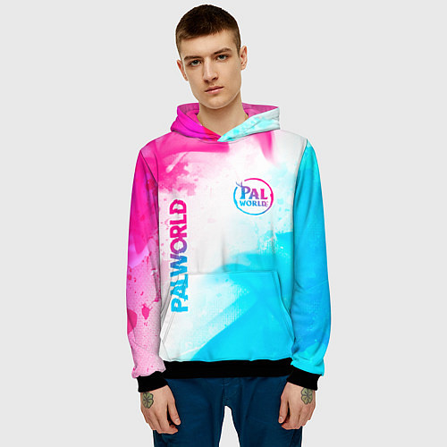 Мужская толстовка Palworld neon gradient style вертикально / 3D-Черный – фото 3
