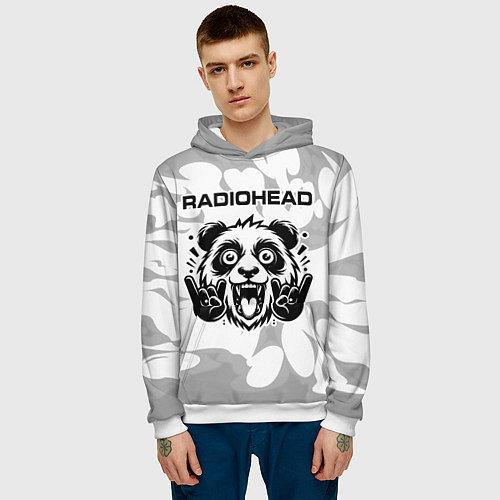 Мужская толстовка Radiohead рок панда на светлом фоне / 3D-Белый – фото 3