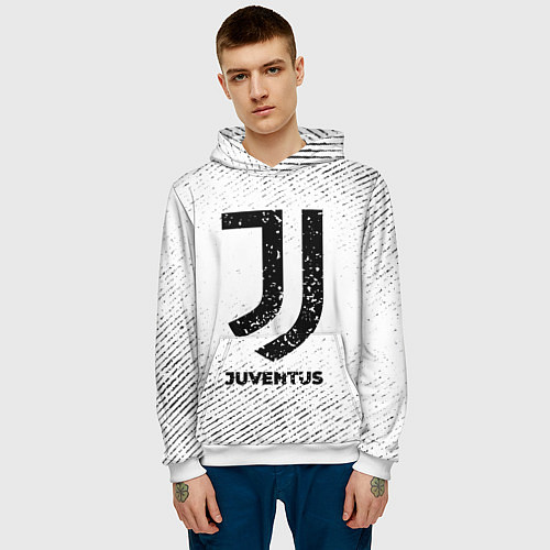 Мужская толстовка Juventus с потертостями на светлом фоне / 3D-Белый – фото 3