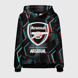 Толстовка-худи мужская Arsenal FC в стиле glitch на темном фоне, цвет: 3D-черный