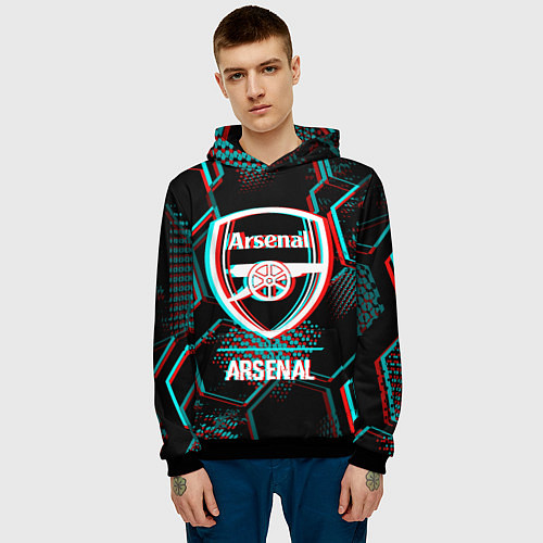 Мужская толстовка Arsenal FC в стиле glitch на темном фоне / 3D-Черный – фото 3