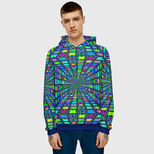 Мужская толстовка Абстрактный узор коридор из разноцветных квадратов / 3D-Синий – фото 3