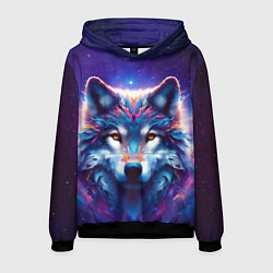Толстовка-худи мужская Волк и звезды, цвет: 3D-черный