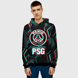 Толстовка-худи мужская PSG FC в стиле glitch на темном фоне, цвет: 3D-черный — фото 2