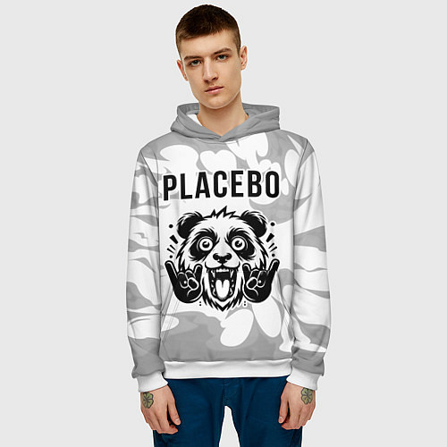 Мужская толстовка Placebo рок панда на светлом фоне / 3D-Белый – фото 3