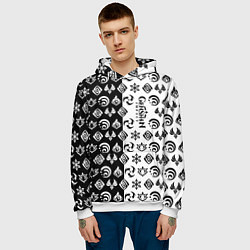 Толстовка-худи мужская Genshin Impact - black and white, цвет: 3D-белый — фото 2