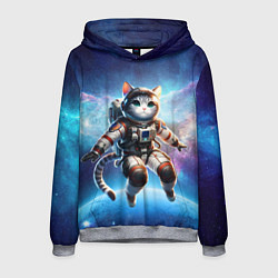 Толстовка-худи мужская Кот космонавт в космосе, цвет: 3D-меланж