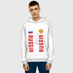 Толстовка-худи мужская Россия три полоски на белом фоне, цвет: 3D-белый — фото 2