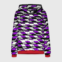 Толстовка-худи мужская Фиолетовые треугольники и квадраты на белом фоне, цвет: 3D-красный