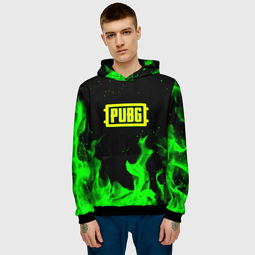 Мужская толстовка PUBG кислотное лого огненный стиль / 3D-Черный – фото 3