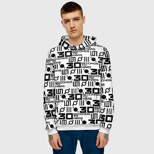 Мужская толстовка Thirty Seconds to Mars pattern rock / 3D-Белый – фото 3