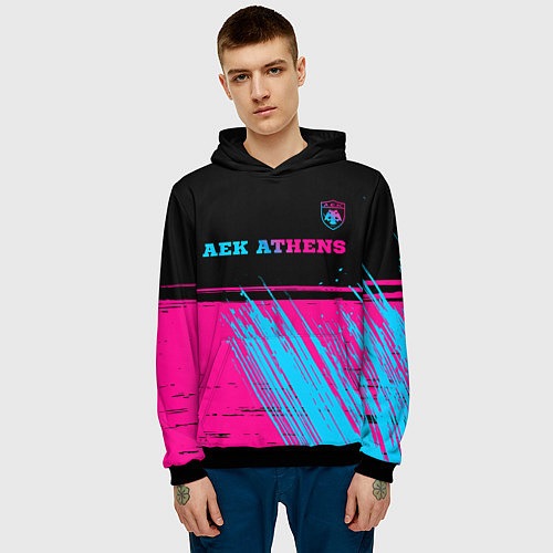 Мужская толстовка AEK Athens - neon gradient посередине / 3D-Черный – фото 3