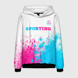 Толстовка-худи мужская Sporting neon gradient style посередине, цвет: 3D-черный