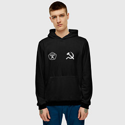 Толстовка-худи мужская СССР гост три полоски на черном фоне, цвет: 3D-черный — фото 2