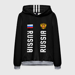 Толстовка-худи мужская Россия три полоски на черном фоне, цвет: 3D-меланж