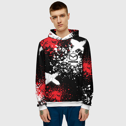 Мужская толстовка Мазда на фоне граффити и брызг красок / 3D-Белый – фото 3