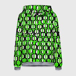 Толстовка-худи мужская Техно узор из шестиугольников зелёный, цвет: 3D-меланж