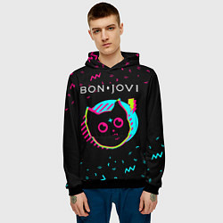 Толстовка-худи мужская Bon Jovi - rock star cat, цвет: 3D-черный — фото 2