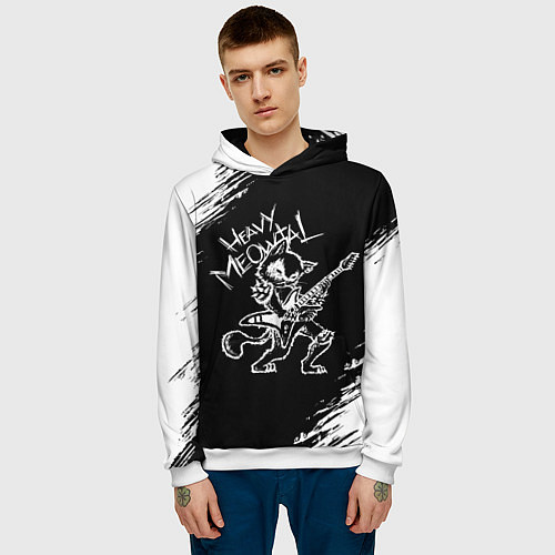 Мужская толстовка Кот хэви металл / 3D-Белый – фото 3