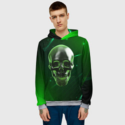 Толстовка-худи мужская Череп на зеленом фоне, цвет: 3D-меланж — фото 2