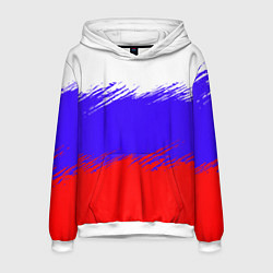 Толстовка-худи мужская Триколор штрихи, цвет: 3D-белый