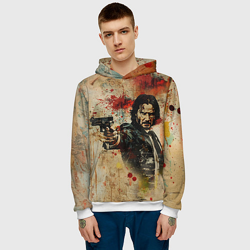 Мужская толстовка Джон Уик с пистолетом в стиле гранж / 3D-Белый – фото 3