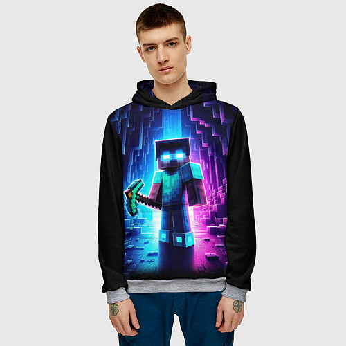 Мужская толстовка Minecraft - neon character ai art / 3D-Меланж – фото 3