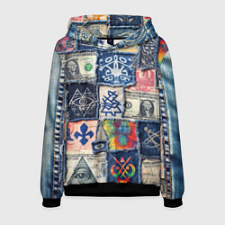 Толстовка-худи мужская Баксы на дениме пэчворк, цвет: 3D-черный