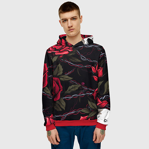Мужская толстовка Череп и красные розы / 3D-Красный – фото 3