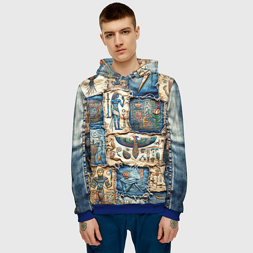 Мужская толстовка Пэчворк из Египетских мотивов / 3D-Синий – фото 3