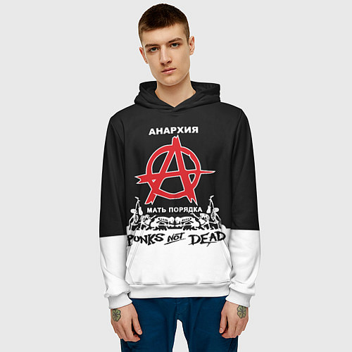 Мужская толстовка Анархия - Punks not dead / 3D-Белый – фото 3