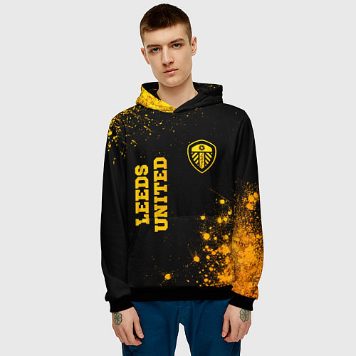 Мужская толстовка Leeds United - gold gradient вертикально / 3D-Черный – фото 3