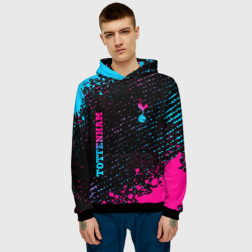 Мужская толстовка Tottenham - neon gradient вертикально / 3D-Черный – фото 3