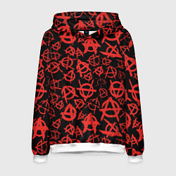 Толстовка-худи мужская Узор анархия красный, цвет: 3D-белый