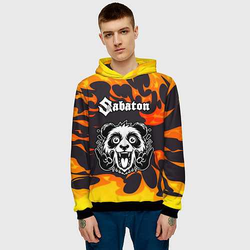 Мужская толстовка Sabaton рок панда и огонь / 3D-Черный – фото 3