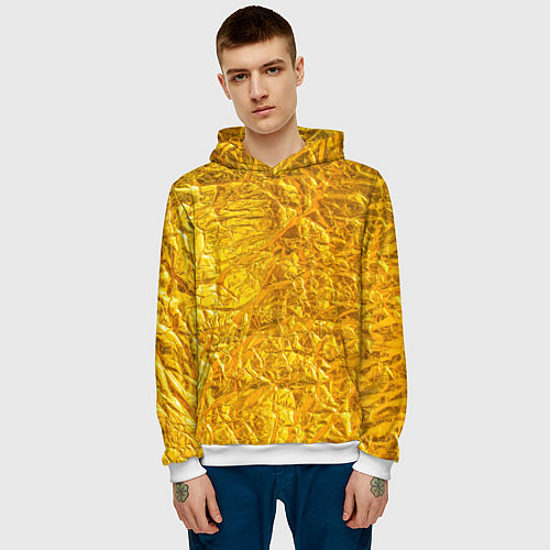 Мужская толстовка Текстура золотой мятой поверхности / 3D-Белый – фото 3