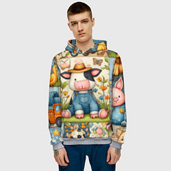 Толстовка-худи мужская Прикольный телёнок и его друзья - пэчворк, цвет: 3D-меланж — фото 2