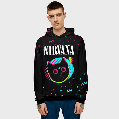 Мужская толстовка Nirvana - rock star cat / 3D-Черный – фото 3