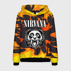 Толстовка-худи мужская Nirvana рок панда и огонь, цвет: 3D-черный