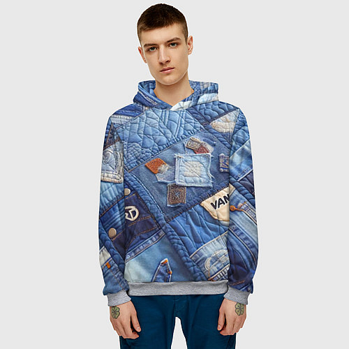 Мужская толстовка Vanguard jeans patchwork - ai art / 3D-Меланж – фото 3